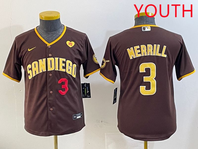 Youth San Diego Padres #3 Merrill Brown Game 2025 Nike MLB Jersey style 4